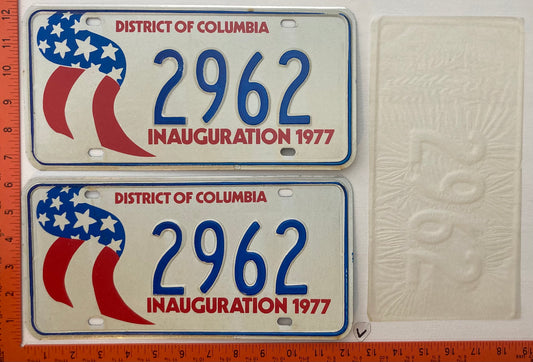 1977 Washington, DC #2962 Presidential Inaugural Passenger License Plate (Pair)