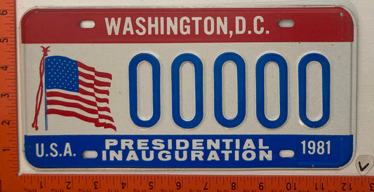 1981 Washington, DC #00000 Presidential Inaugural Passenger License Plate (SAMPLE)