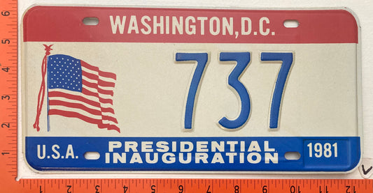 1981 Washington, DC #737 Presidential Inaugural Passenger License Plate