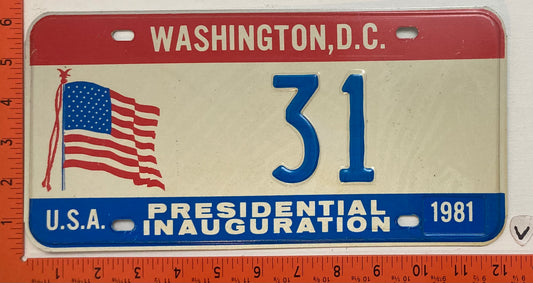 1981 Washington, DC #31 Presidential Inaugural Passenger License Plate
