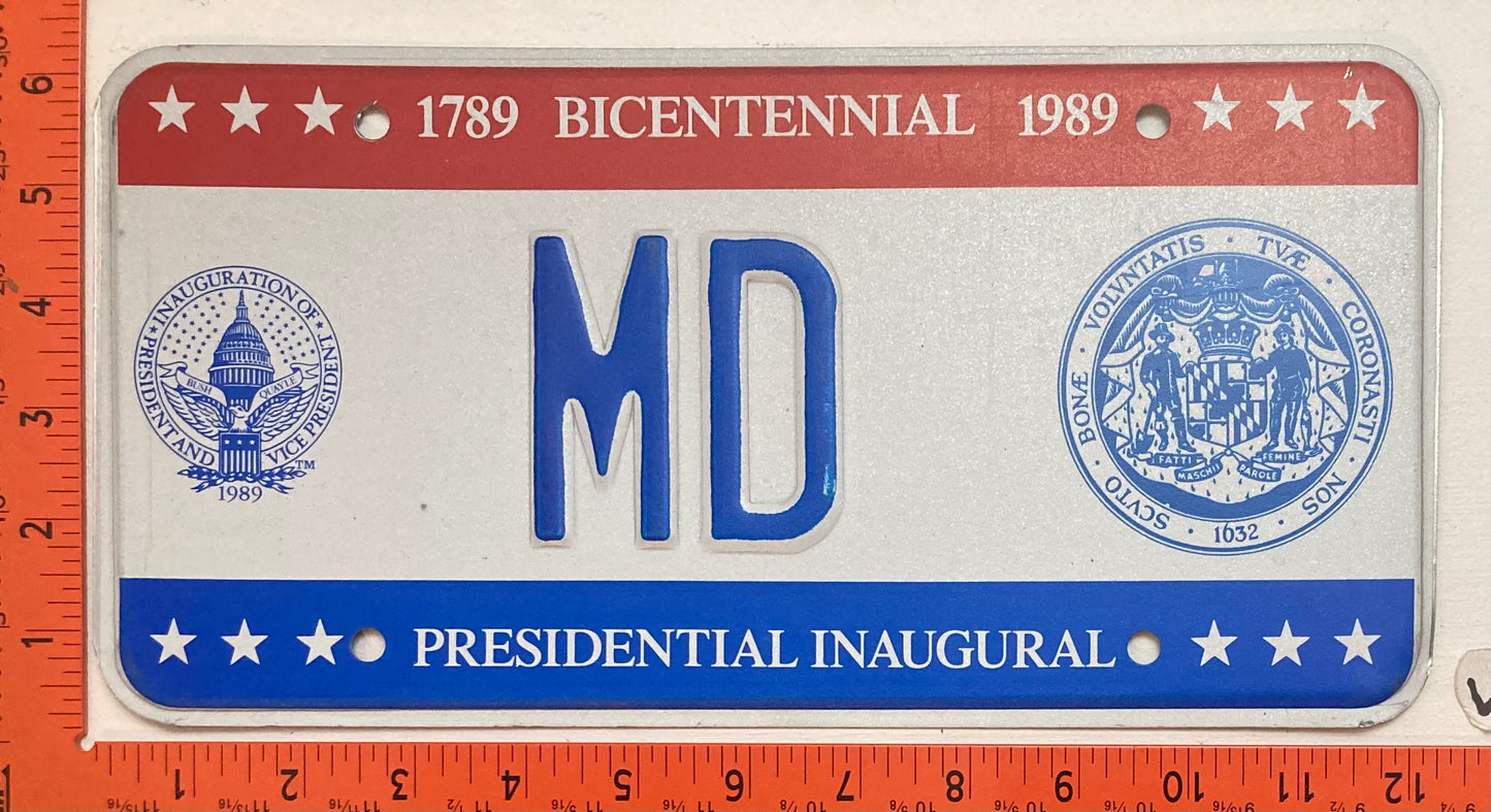 1989 Washington, DC #MD (MD State Seal) Presidential Inaugural Passenger License Plate