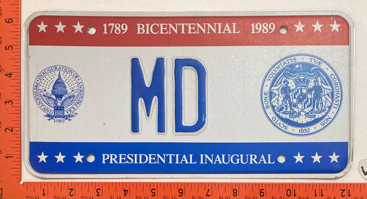 1989 Washington, DC #MD (MD State Seal) Presidential Inaugural Passenger License Plate