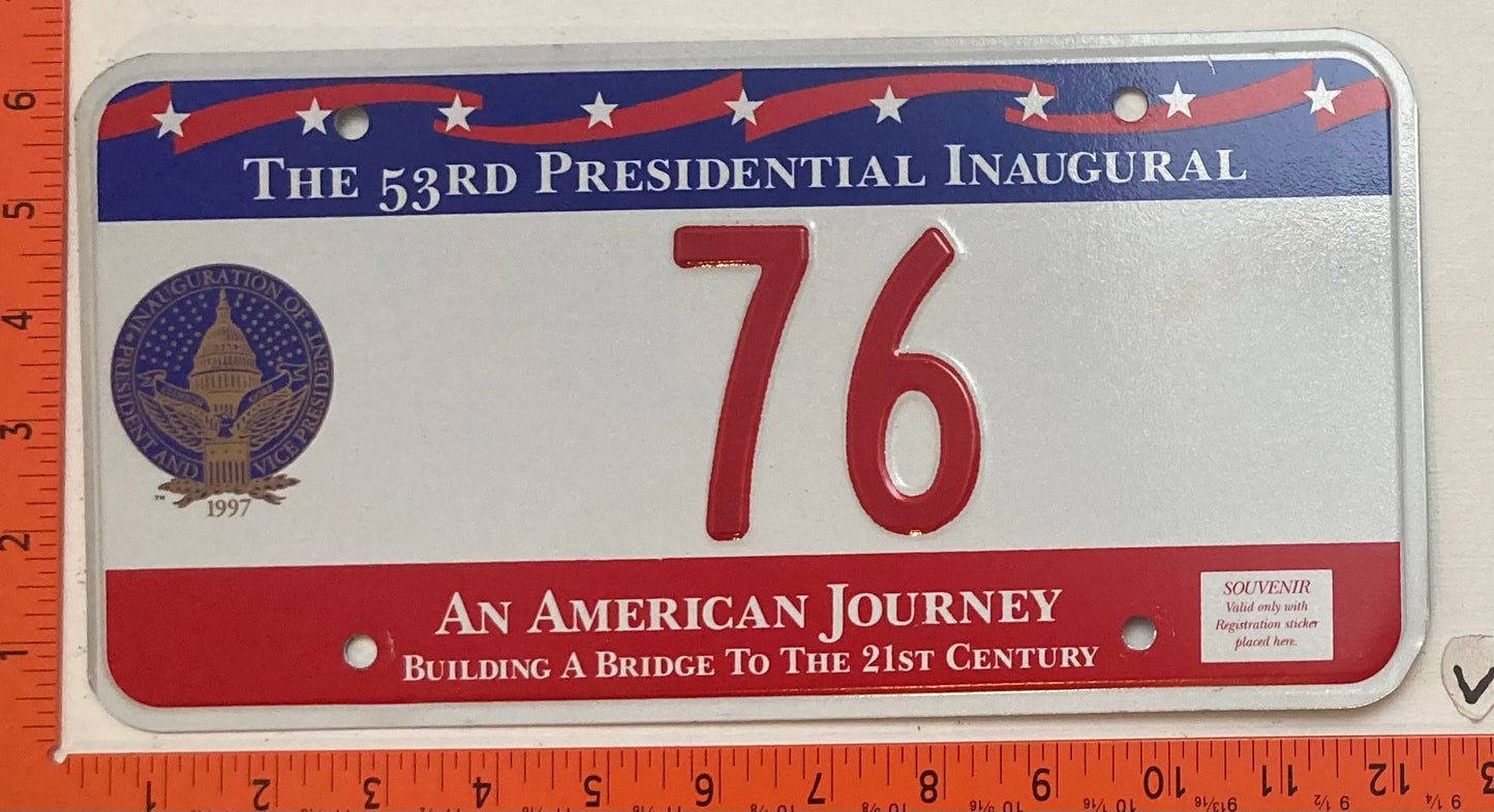 1997 Washington, DC #76 Presidential Inaugural Passenger License Plate