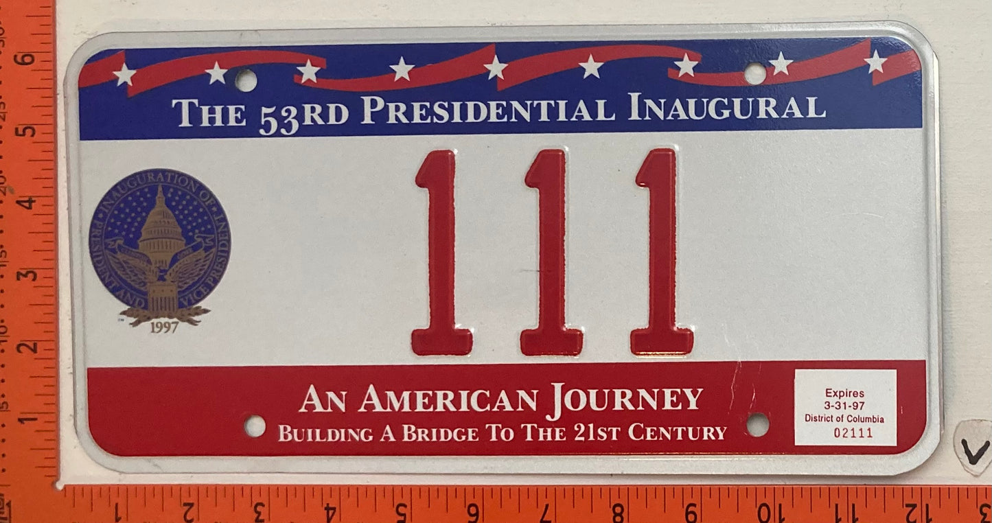 1997 Washington, DC #111 Presidential Inaugural Passenger License Plate