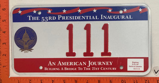 1997 Washington, DC #111 Presidential Inaugural Passenger License Plate