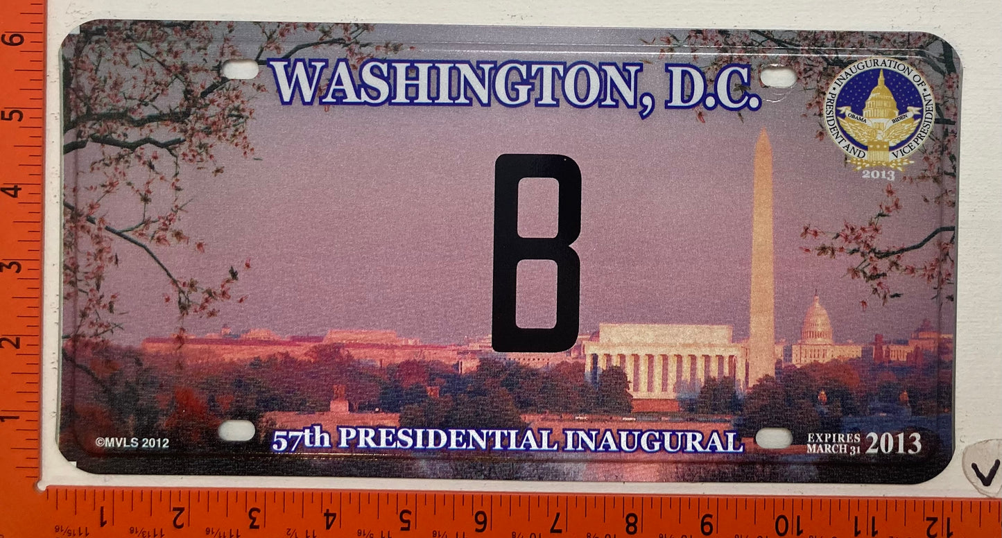 2013 Washington, DC #B Presidential Inaugural Passenger License Plate
