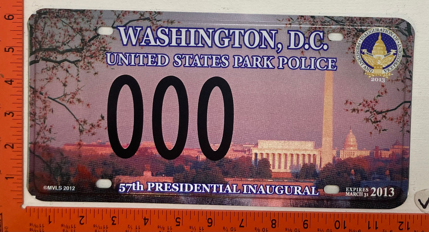 2013 Washington, DC #000 Sample US Park Police Presidential Inaugural License Plate