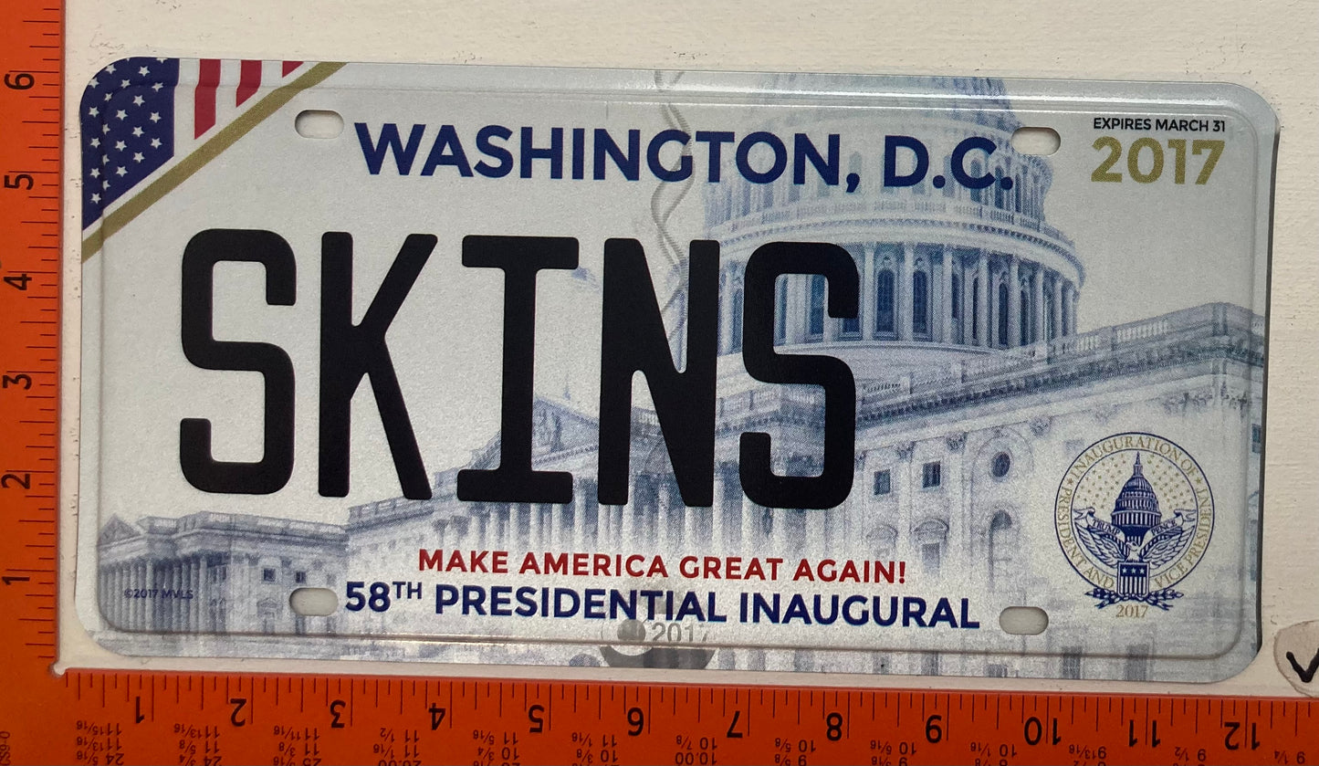 2017 Washington, DC #SKINS Presidential Inaugural Passenger License Plate (Vanity)