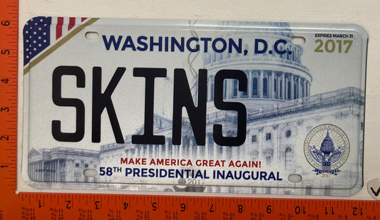 2017 Washington, DC #SKINS Presidential Inaugural Passenger License Plate (Vanity)