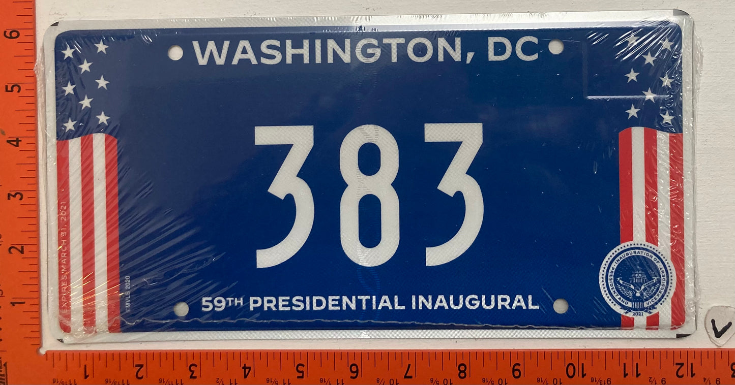 2021 Washington, DC #383 Presidential Inaugural Passenger License Plate