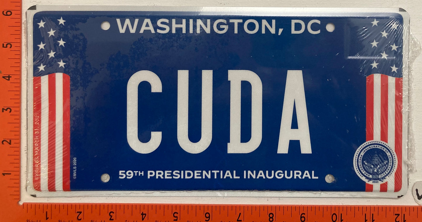 2021 Washington, DC #CUDA Presidential Inaugural Passenger License Plate (Vanity)