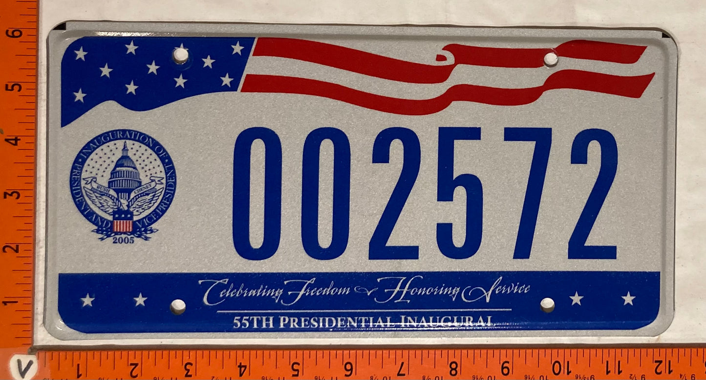 2005 Washington, DC #002572 Presidential Inaugural Passenger License Plate
