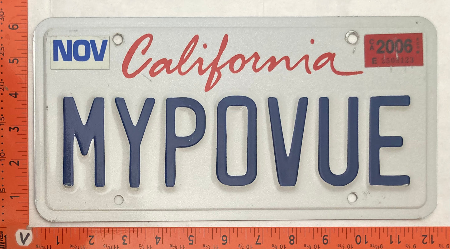 2006 California #MYPOVUE Passenger License Plate (Vanity)