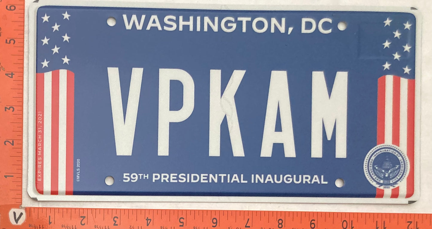 2020 Washington, DC #VPKAM Presidential Inaugural Passenger License Plate (Vanity)
