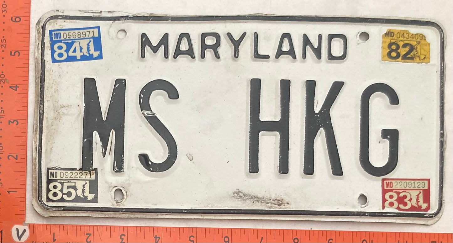 1985 Maryland #MS HKG Passenger License Plate (Vanity)