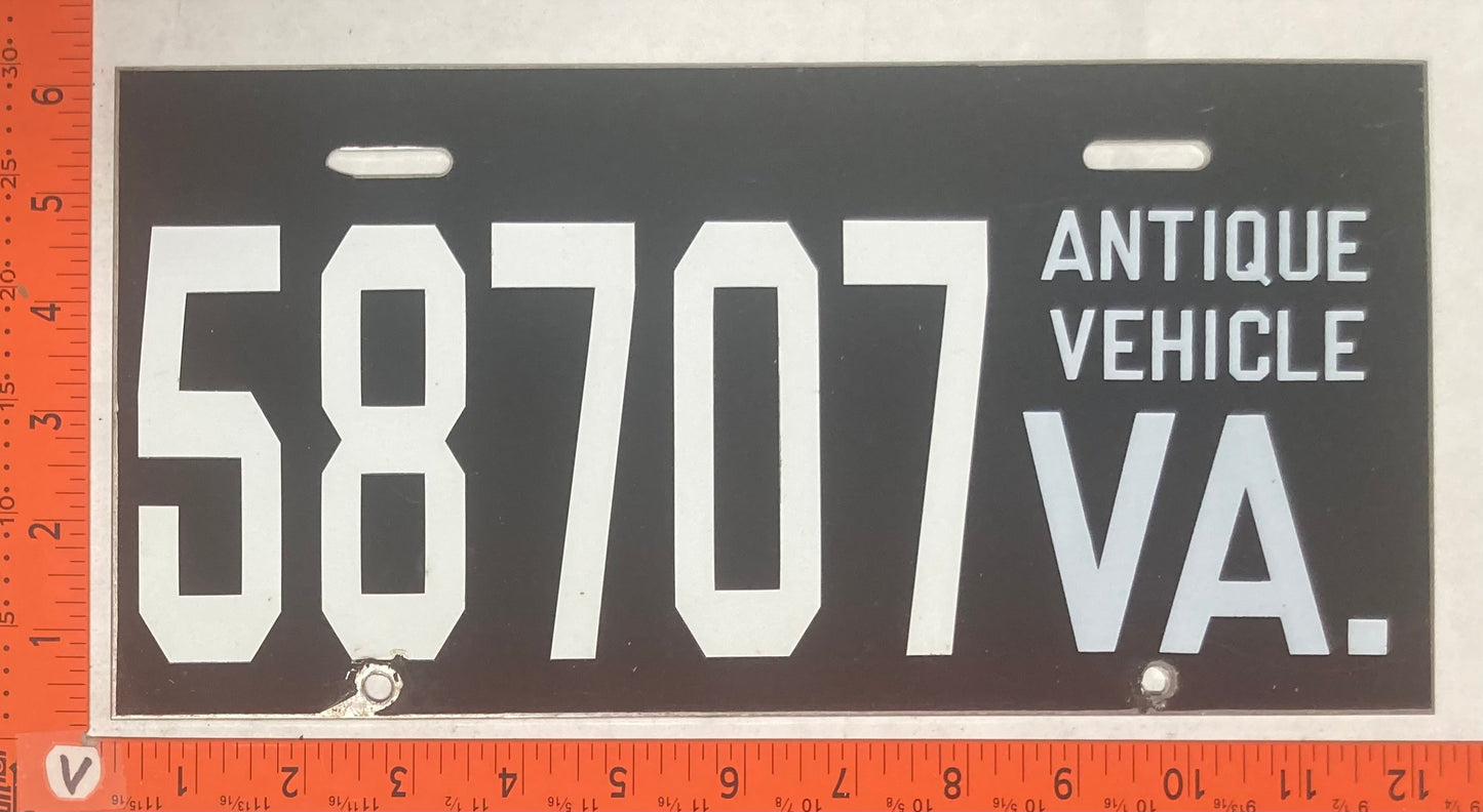 Undated Virginia #58707 Passenger License Plate (Antique Vehicle)