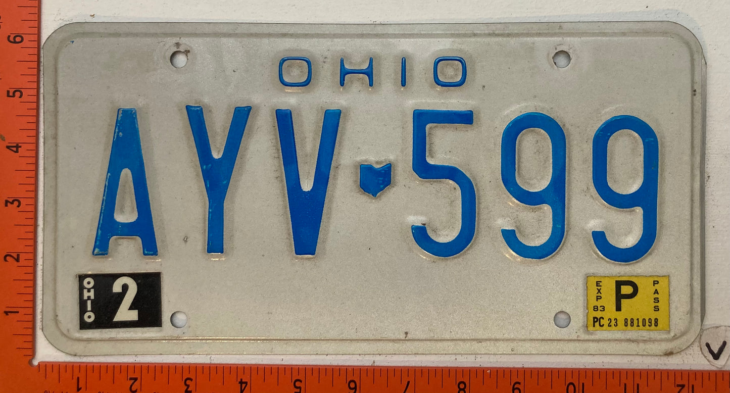 1983 Ohio #AYV-599 Passenger License Plate