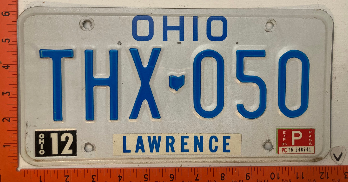 1985 Ohio #THX-050 Passenger License Plate