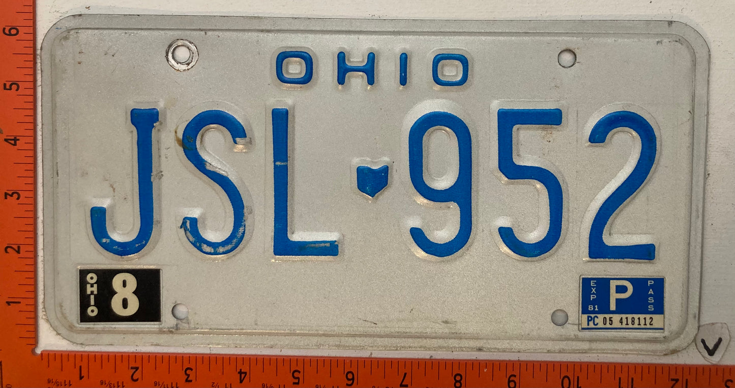 1981 Ohio #JSL-952 Passenger License Plate