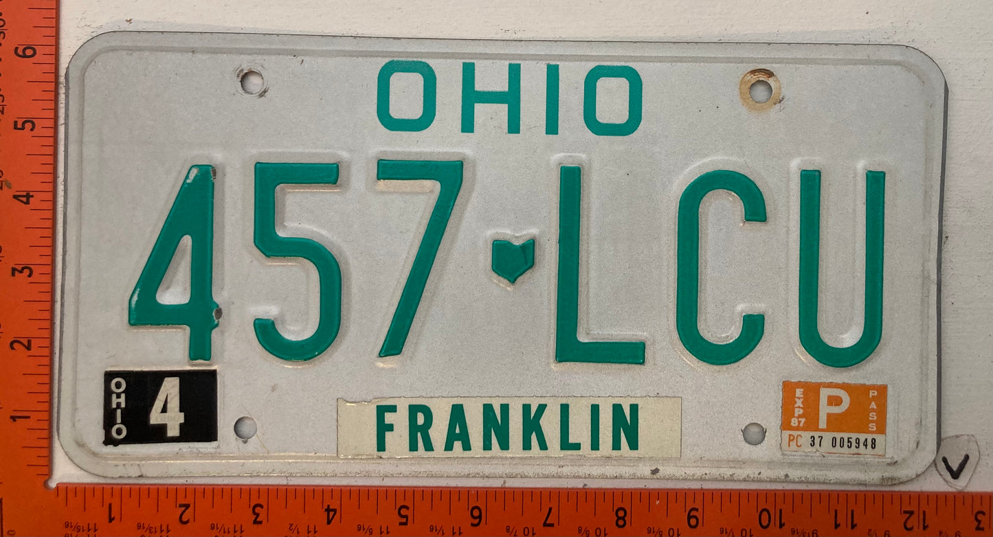 1987 Ohio #457-LCU Passenger License Plate