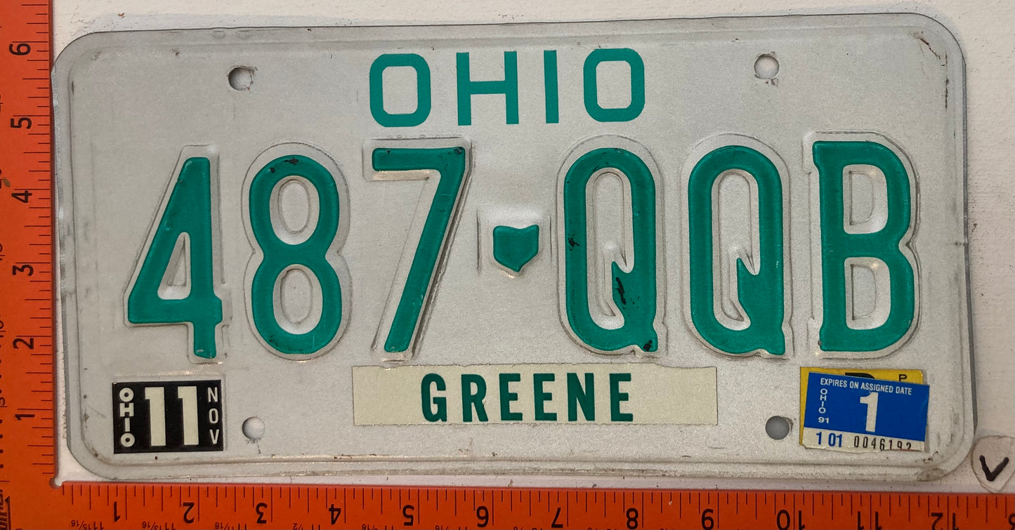 1991 Ohio #487-QQB Passenger License Plate
