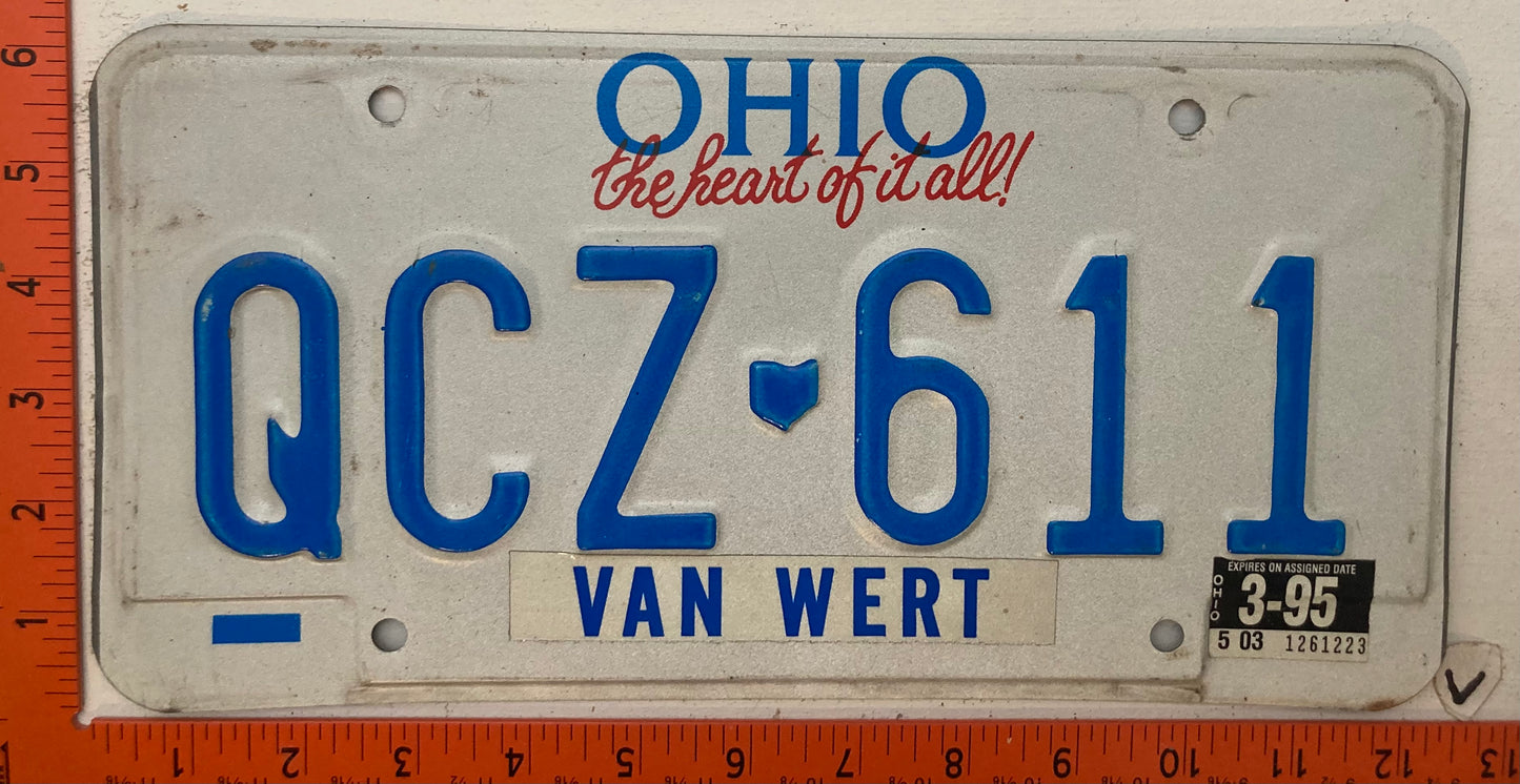 1995 Ohio #QCZ-611 Passenger License Plate