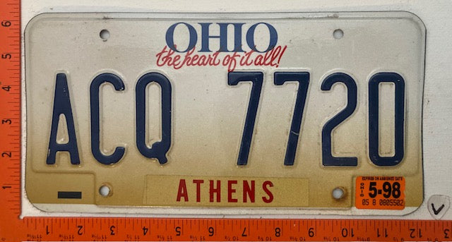 1998 Ohio #ACQ 7720 Passenger License Plate