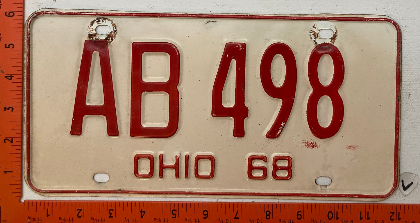 1968 Ohio #AB 498 Passenger License Plate