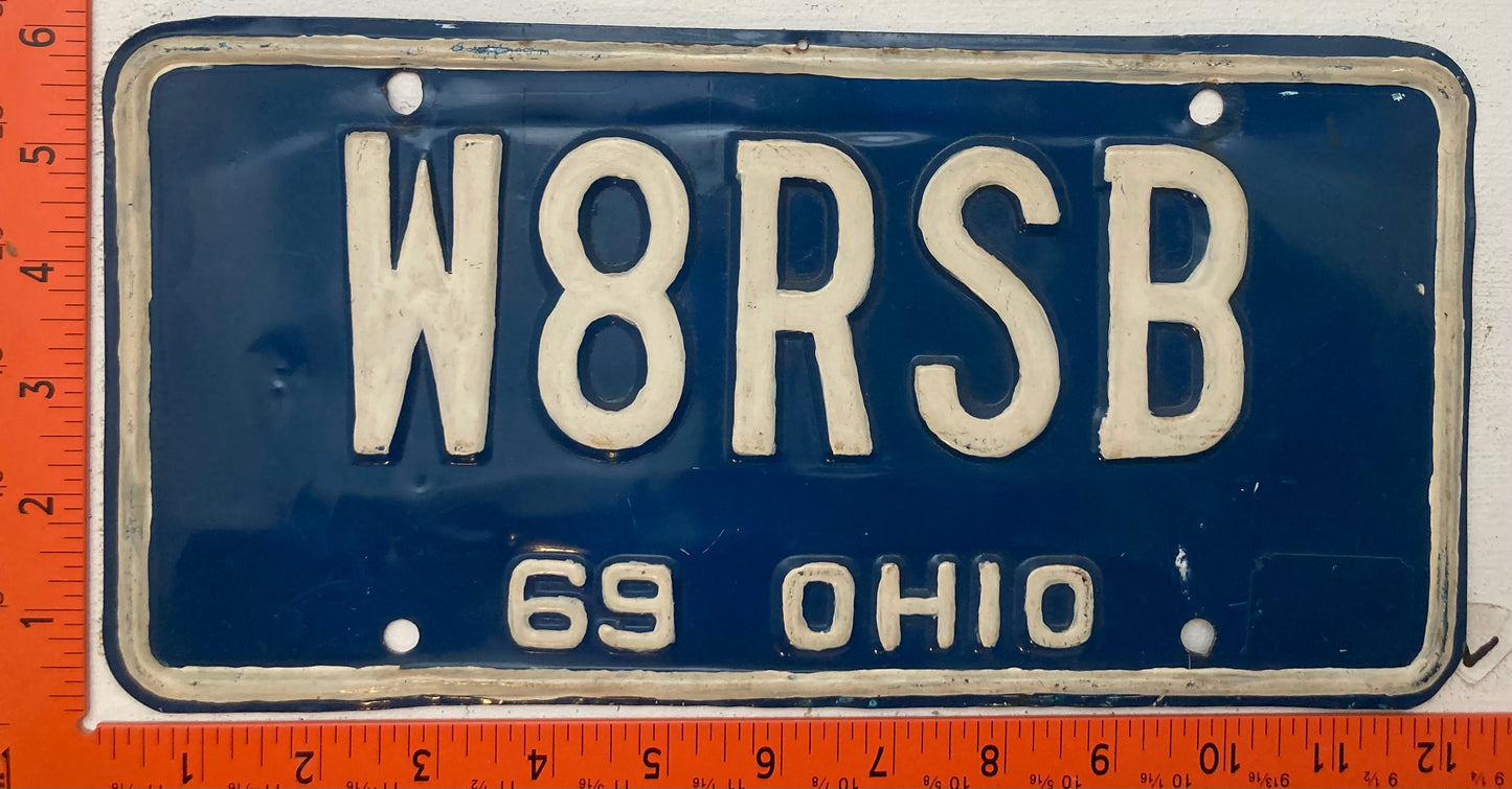 1969 Ohio #W8RSB Ham Radio License Plate (Repaint)