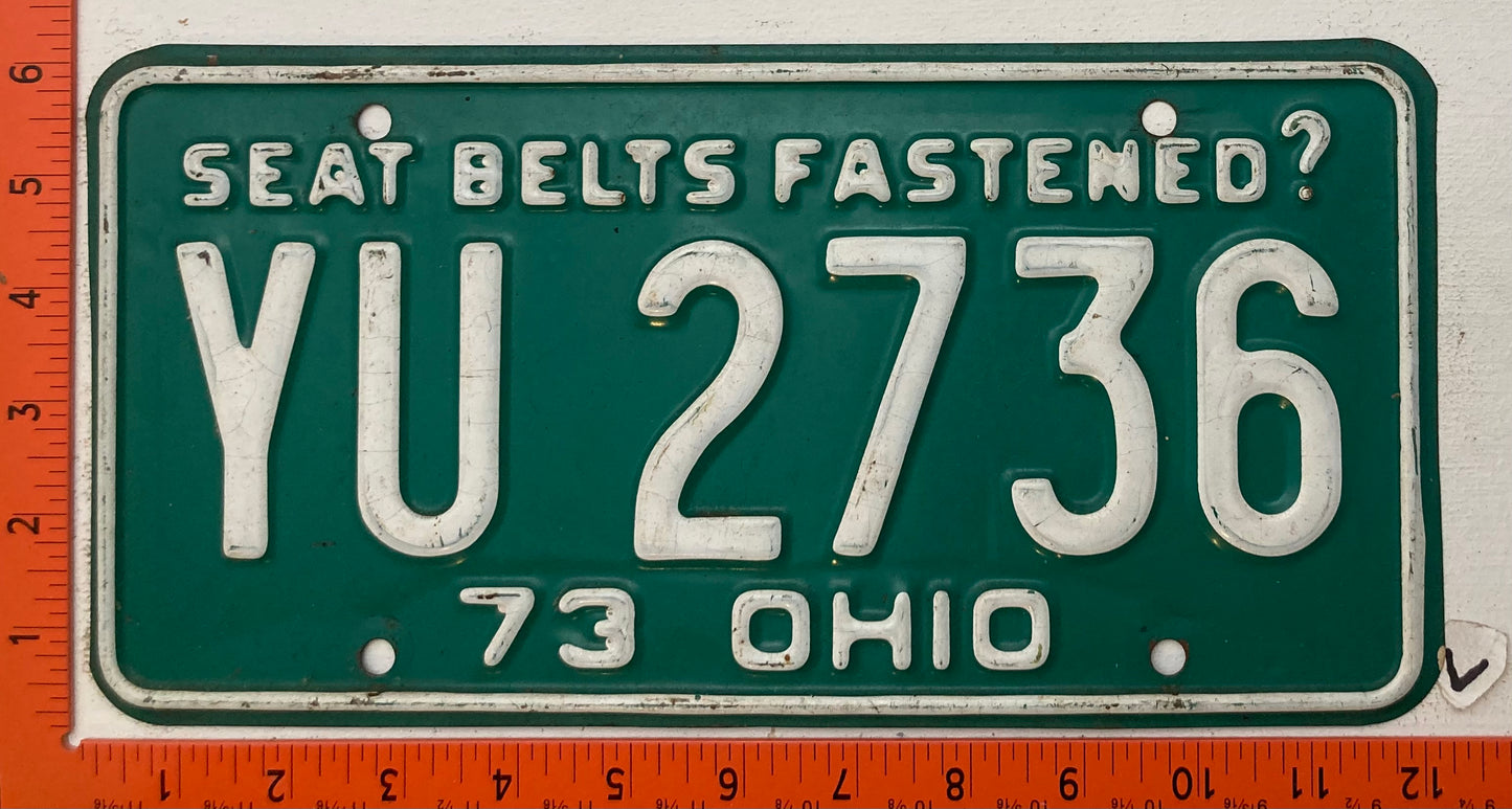 1973 Ohio #YU 2736 Passenger License Plate