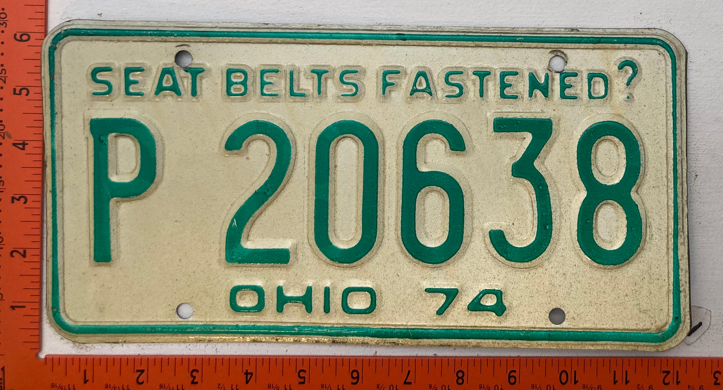 1974 Ohio #P 20638 Passenger License Plate