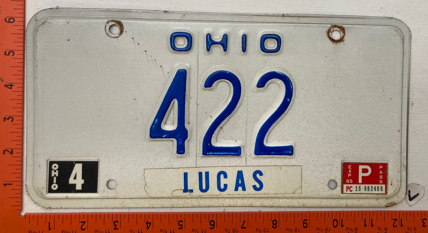 1985 Ohio #422 Passenger License Plate