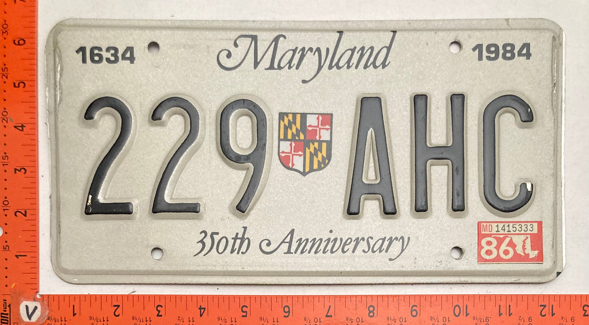 1986 Maryland #229 AHC 350th Anniversary Optional License Plate