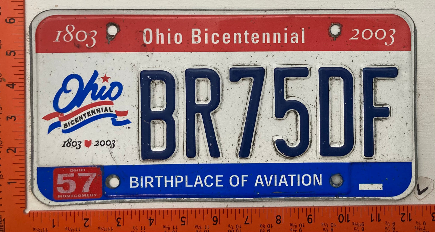 2003 Ohio #BR75DF Passenger License Plate