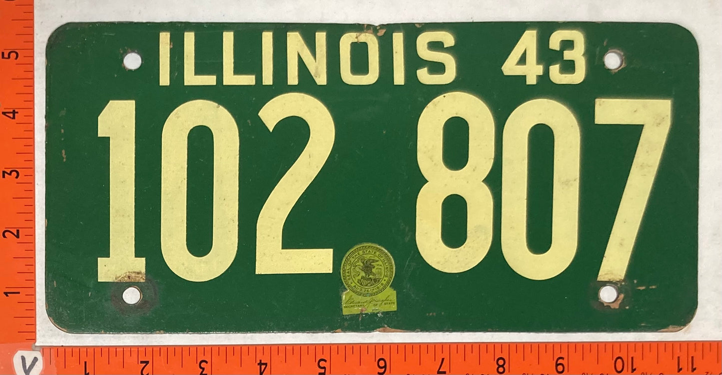 1943 Illinois #102 807 Passenger License Plate (Soybean)