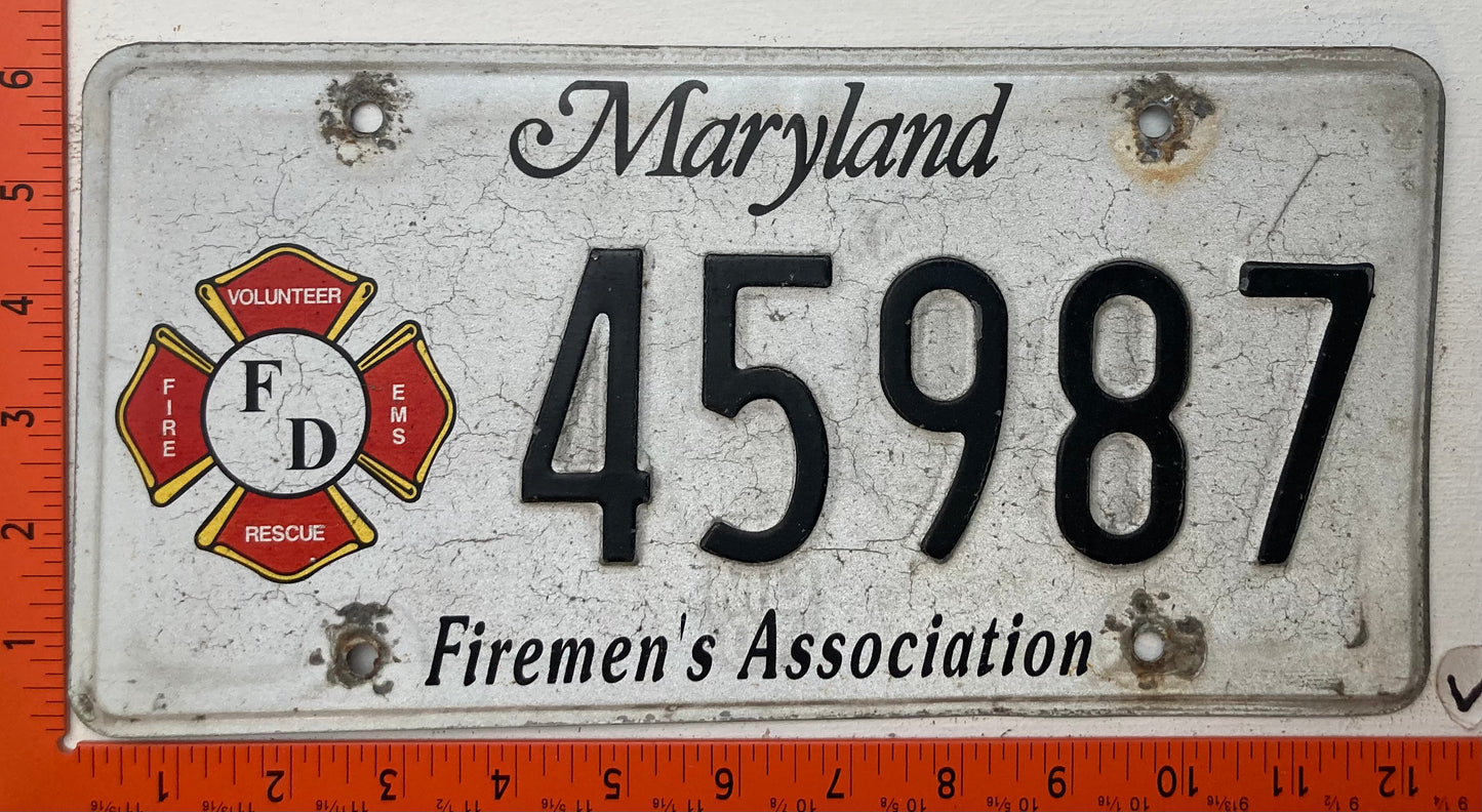 Undated Maryland #45987 Passenger License Plate (Fireman's Association)