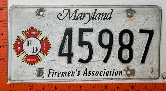 Undated Maryland #45987 Passenger License Plate (Fireman's Association)