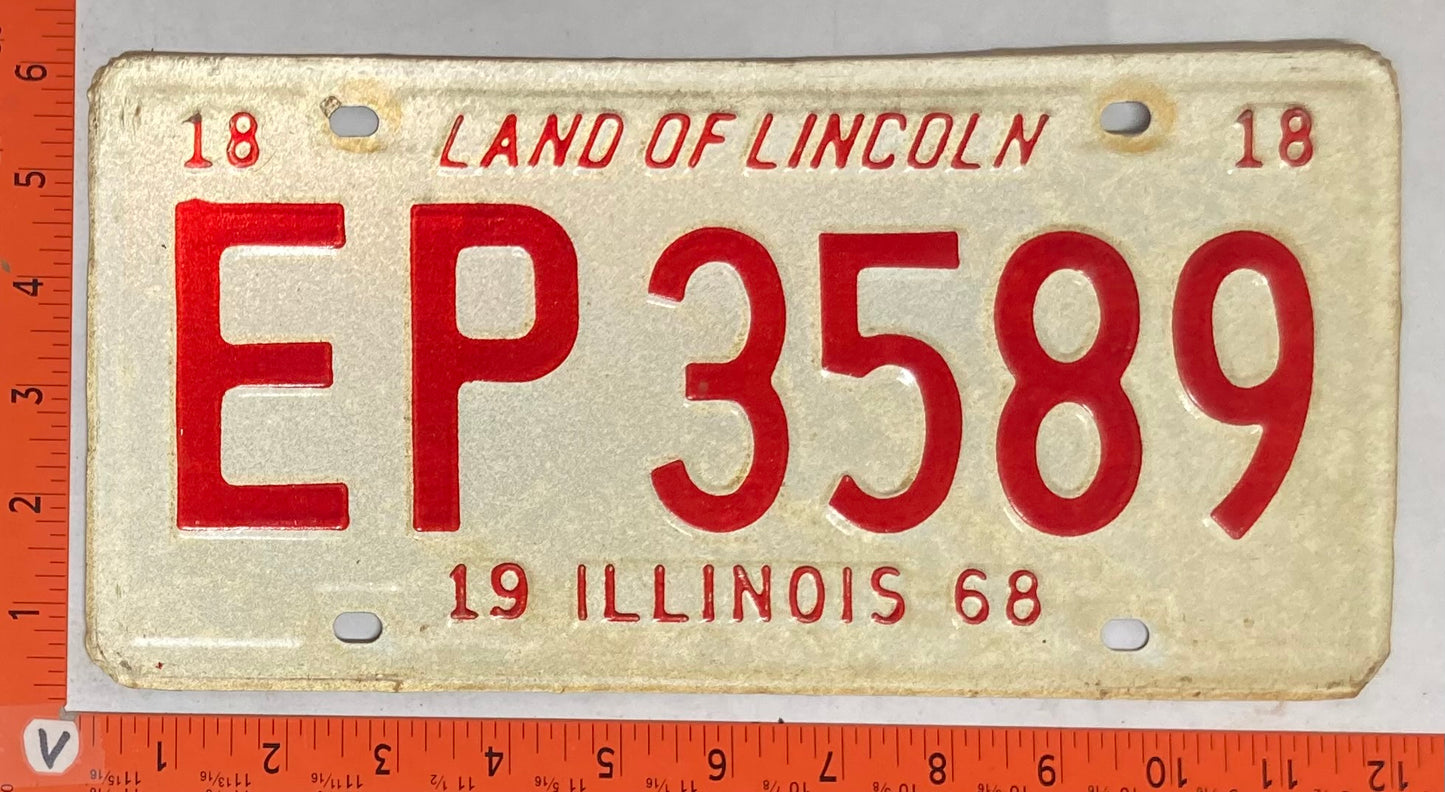1968 Illinois #EP3589 Passenger License Plate