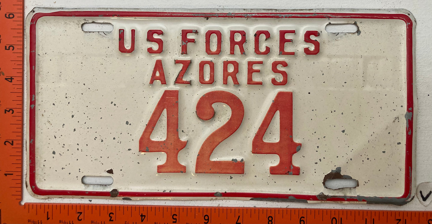 Undated U.S. Forces Azores #424 Passenger License Plate