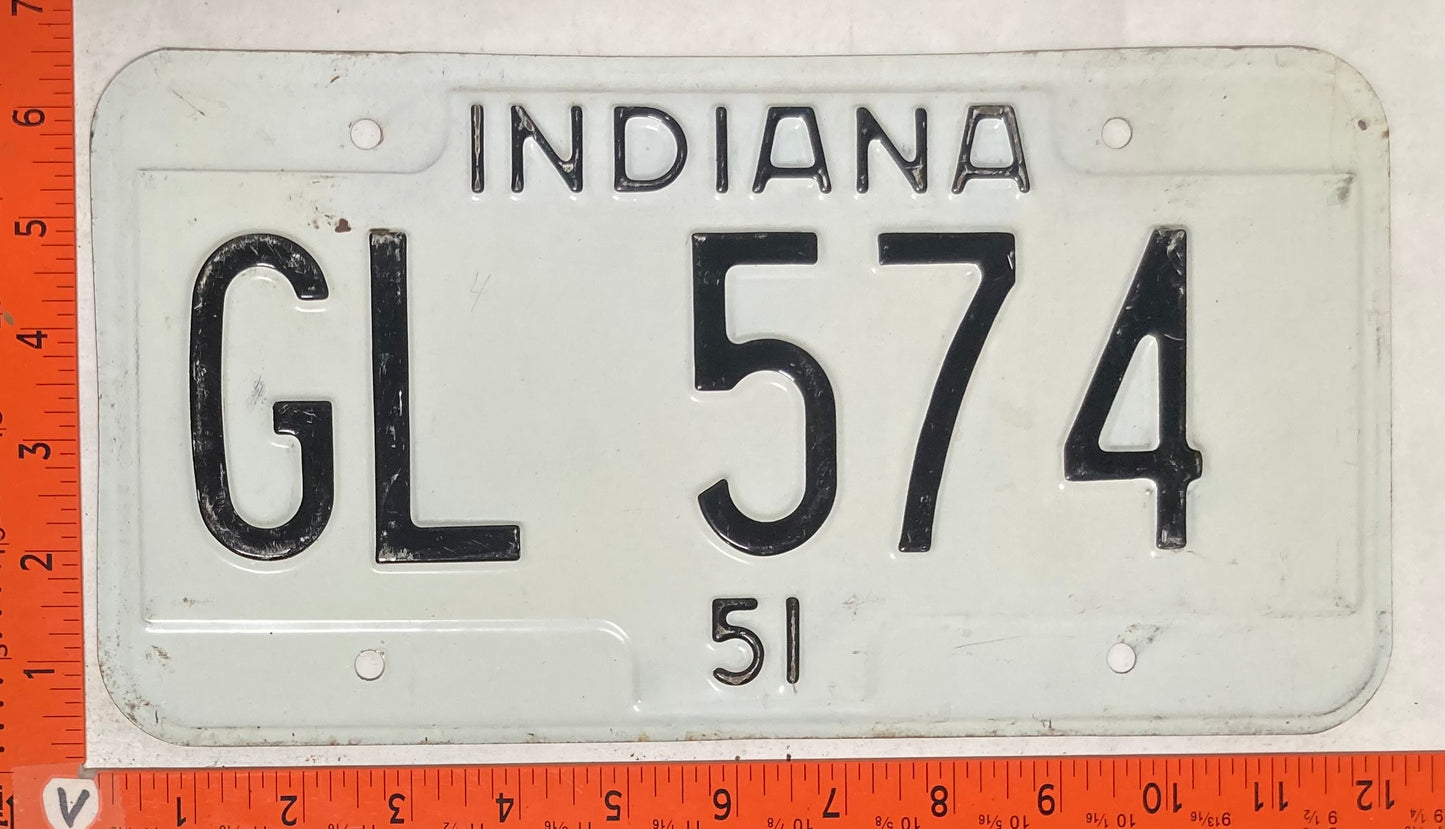 1951 Indiana #GL 574 Passenger License Plate