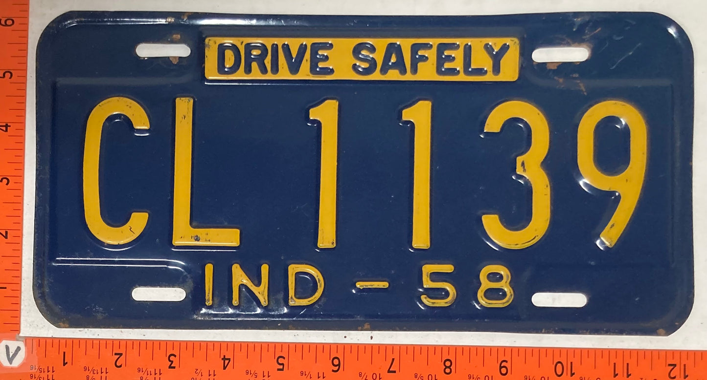 1958 Indiana #CL 1139 Passenger License Plate