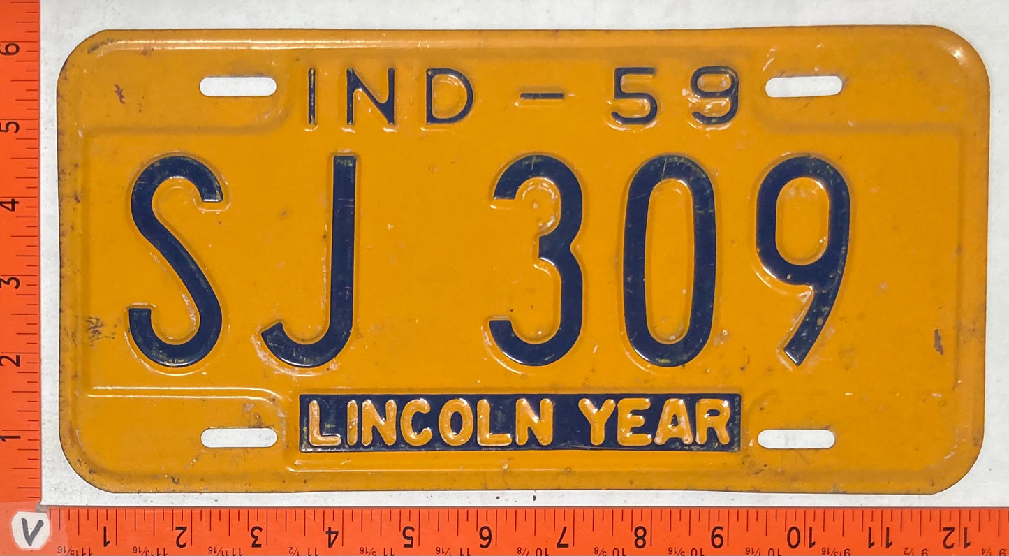 1959 Indiana #SJ 309 Passenger License Plate