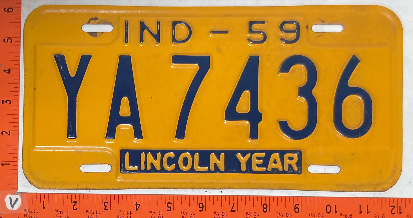 1959 Indiana #YA7436 Passenger License Plate