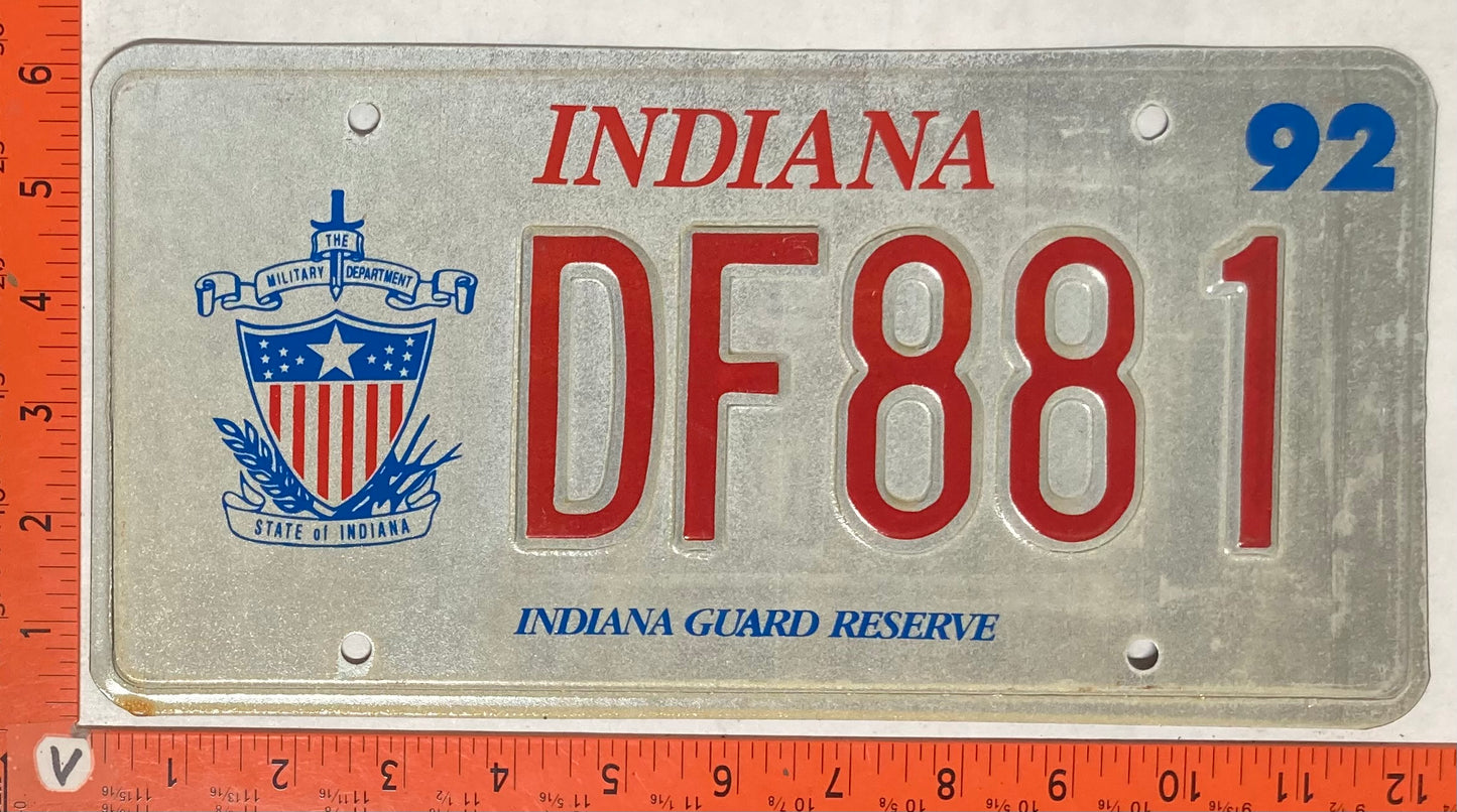 1992 Indiana #DF881 Passenger License Plate (Guard Reserve)