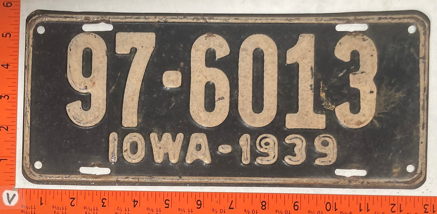 1939 Iowa #97-6013 Passenger License Plate