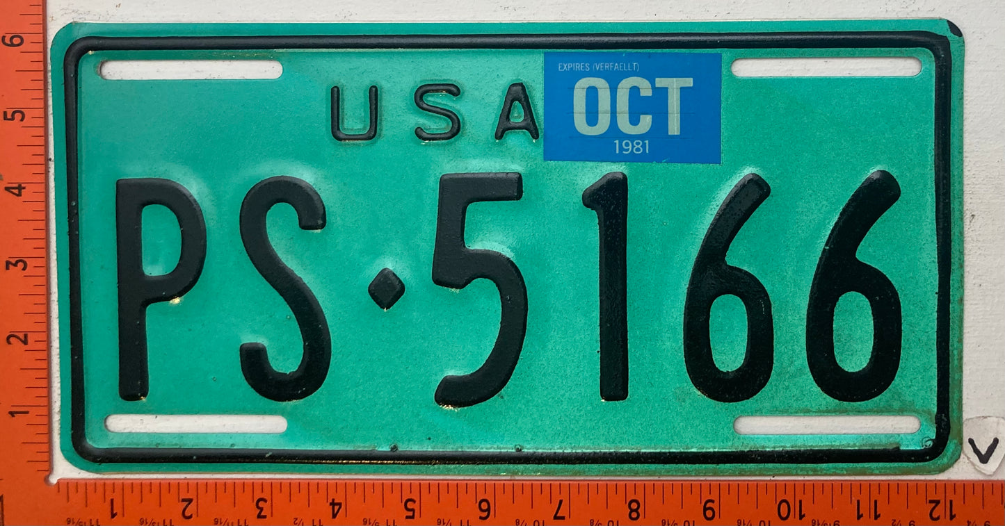 1981 U.S. Forces Germany #PS-5166 License Plate