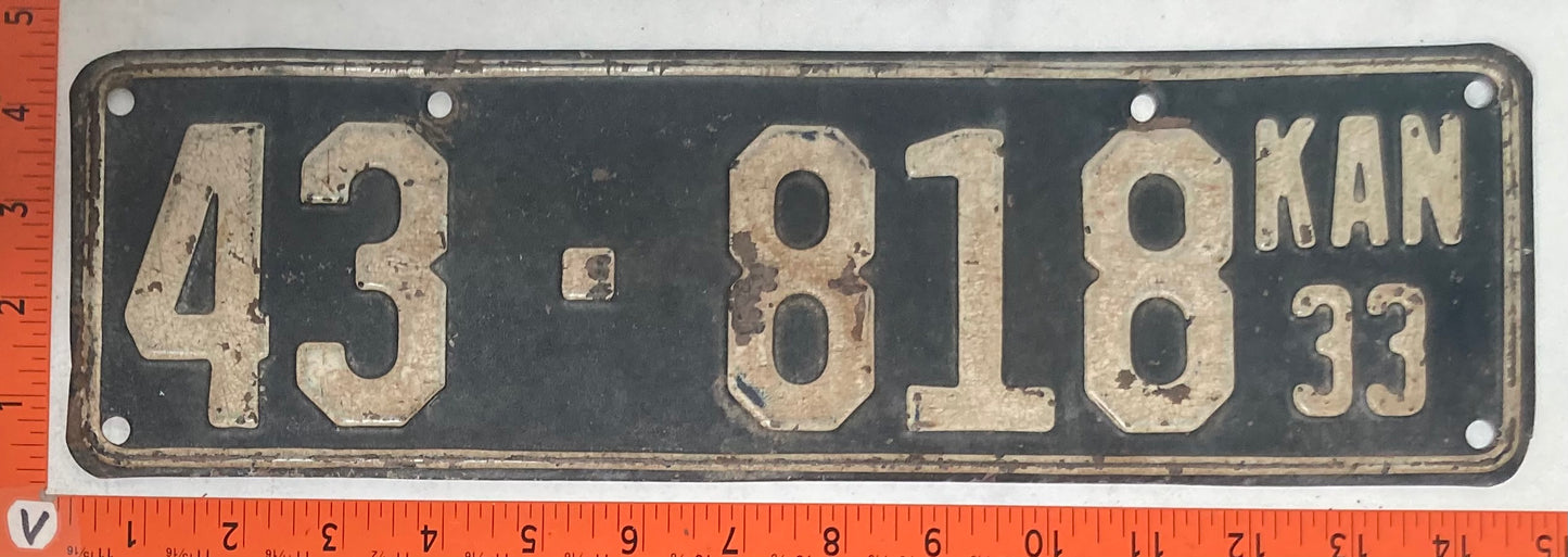1933 Kansas #43-818 Passenger License Plate