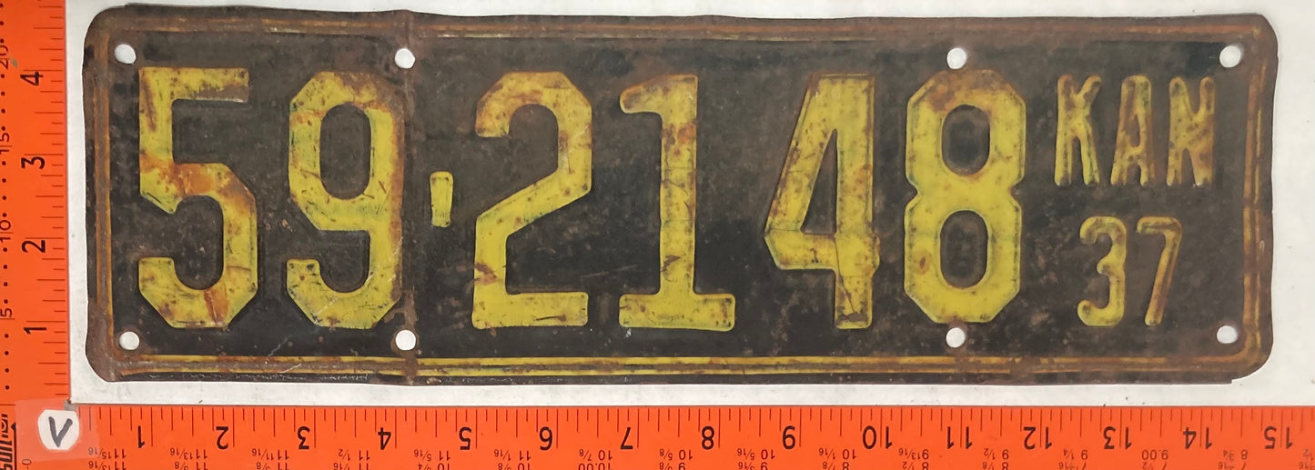 1937 Kansas #59-2148 Passenger License Plate