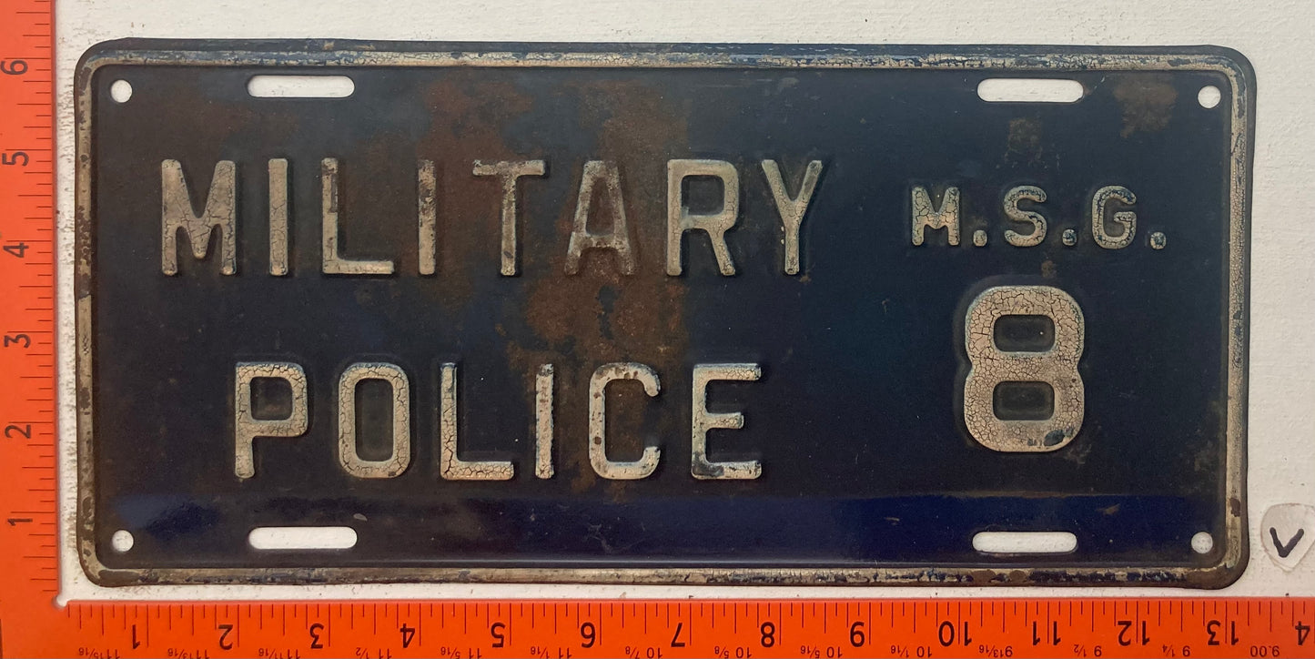 Undated U.S. Military Police M.S.G. #8 License Plate