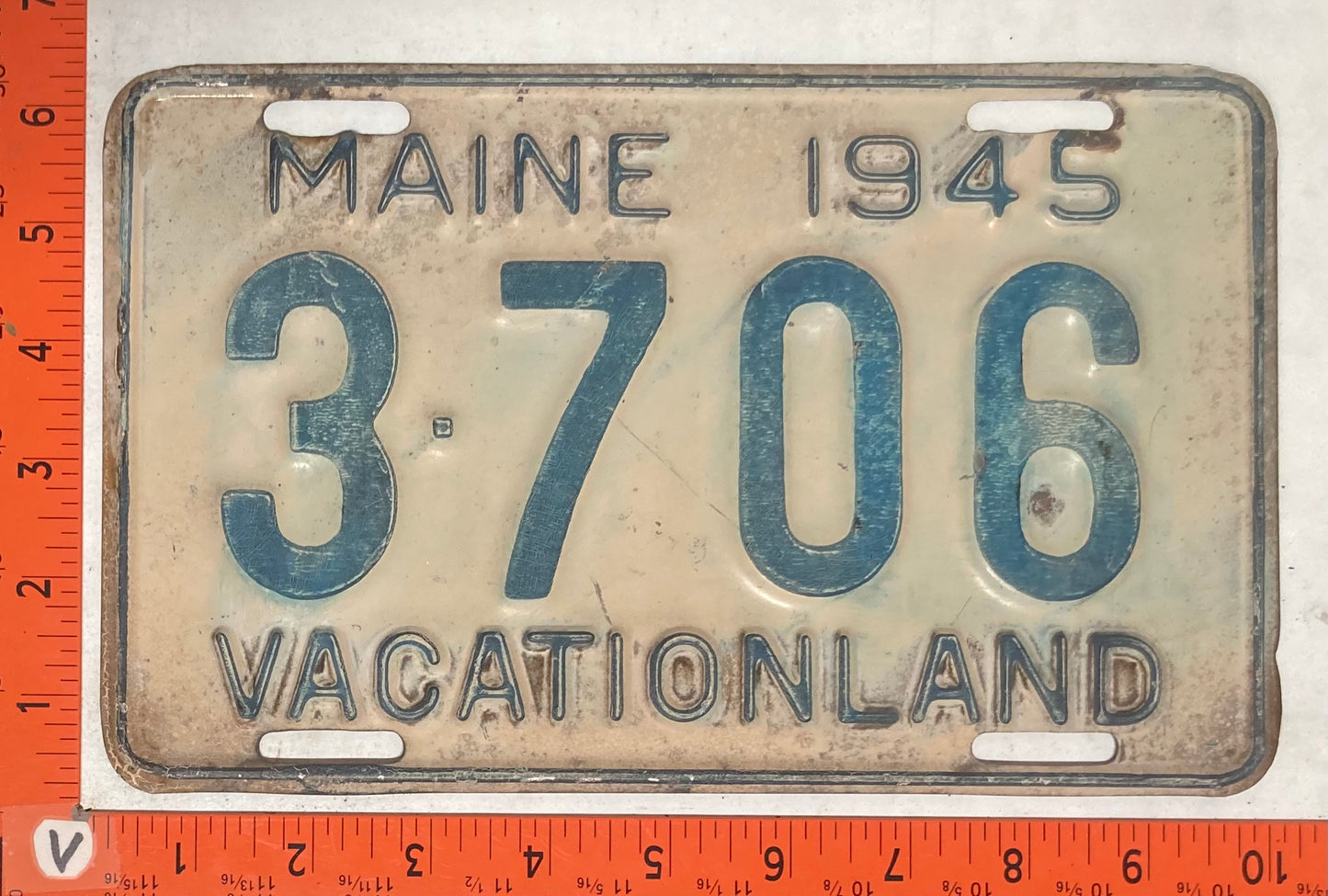 1945 Maine #3-706 Passenger License Plate